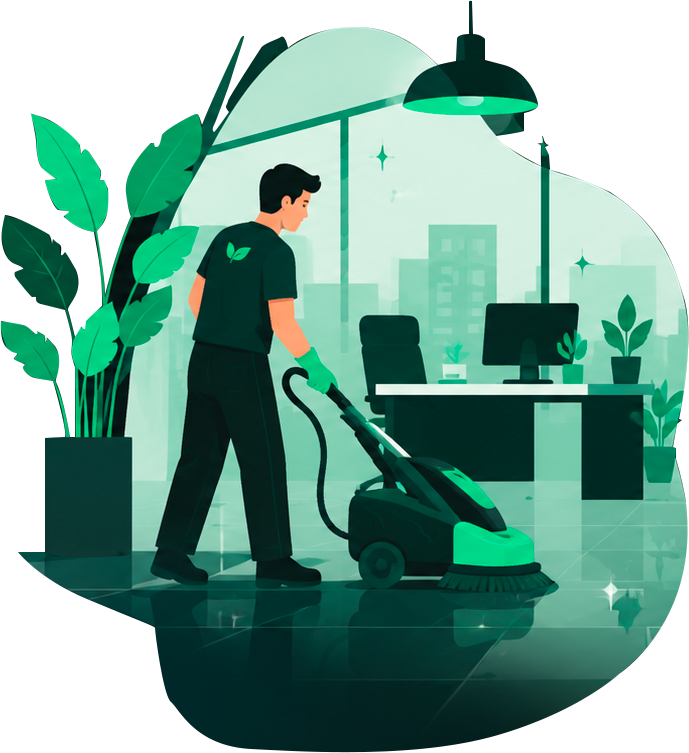 Agent CleanOffice nettoyant un bureau